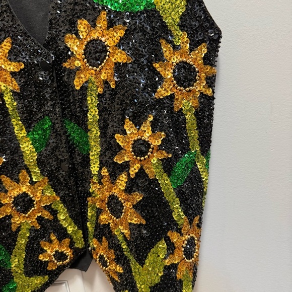 Vintage Sequined Sunflower Boho Hippie Vest 90s Floral Feminine Size Small - Picture 5 of 13